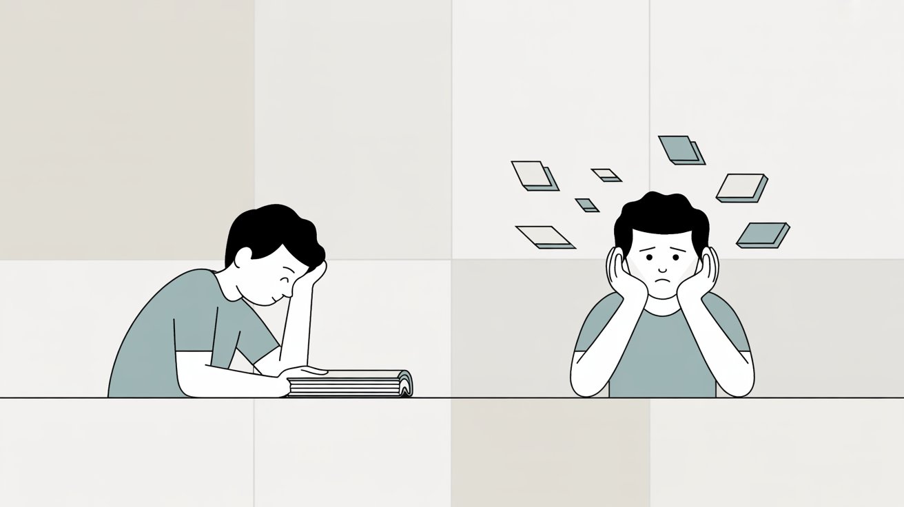 Student using passive studying methods and failing to retain information