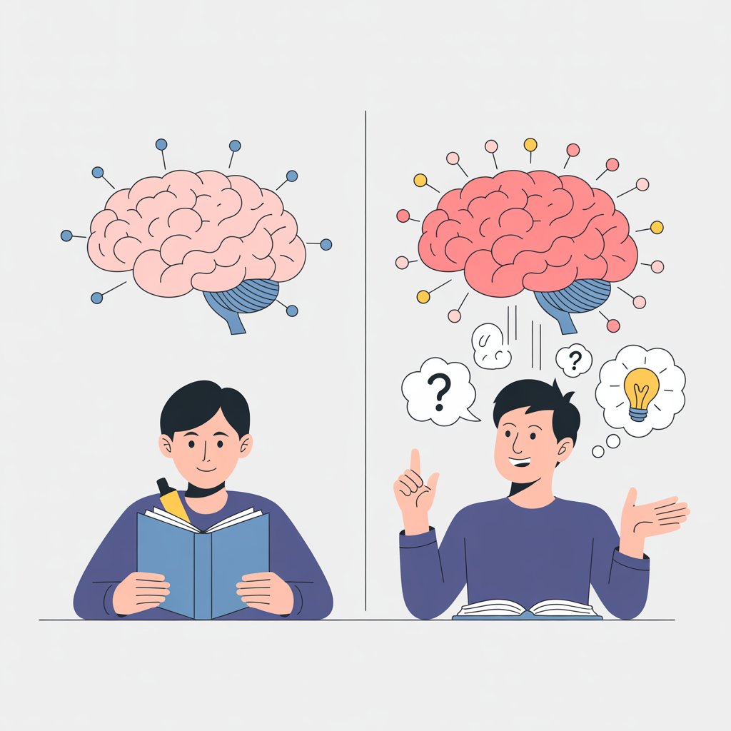 Diagram comparing passive study methods with active study methods and their effect on focus