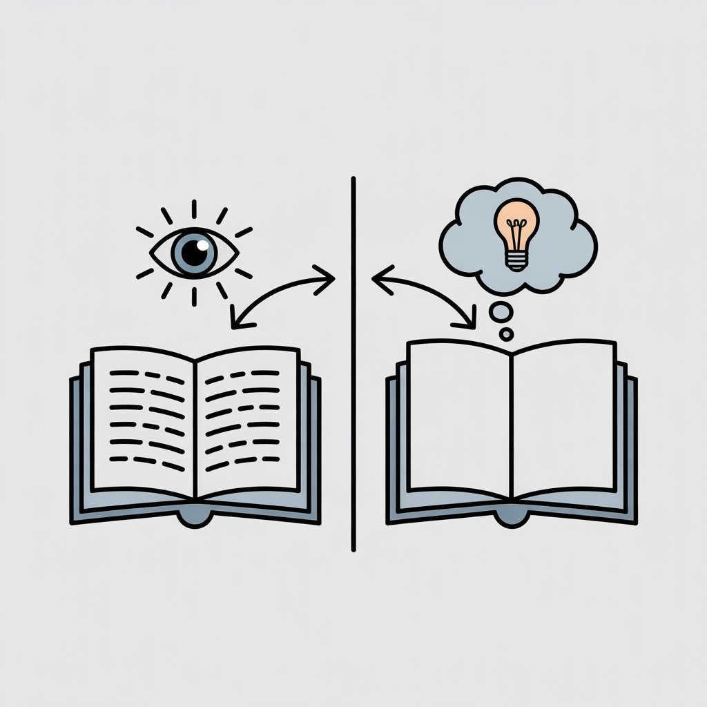 Diagram comparing recognition with visible notes versus recall from memory.
