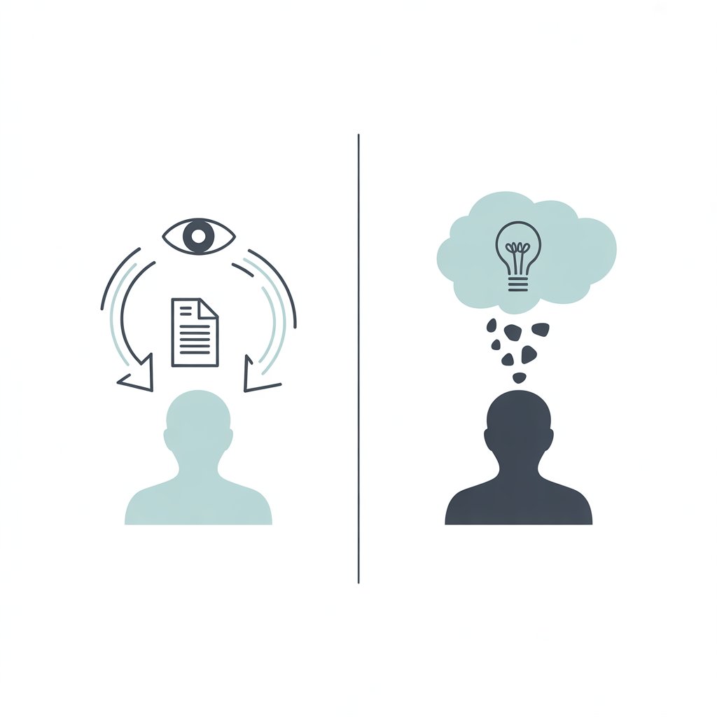 Diagram showing the difference between recognition and recall in learning