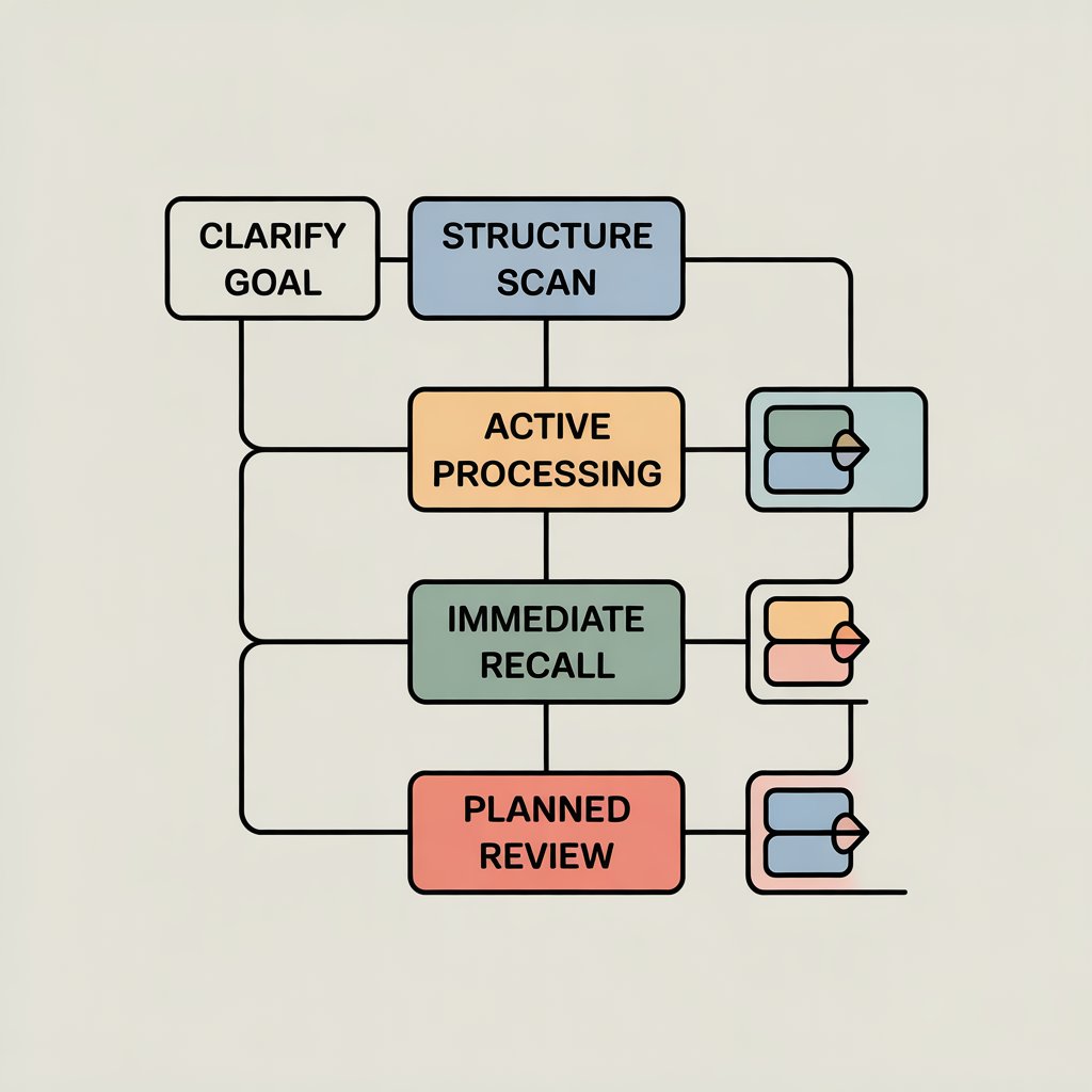 Step-by-step diagram of a simple study workflow for learning