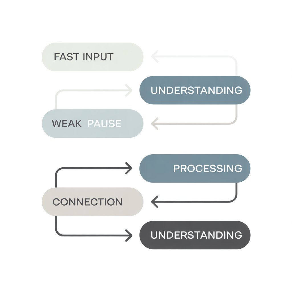 Diagram showing how fast studying reduces mental processing compared to paced studying
