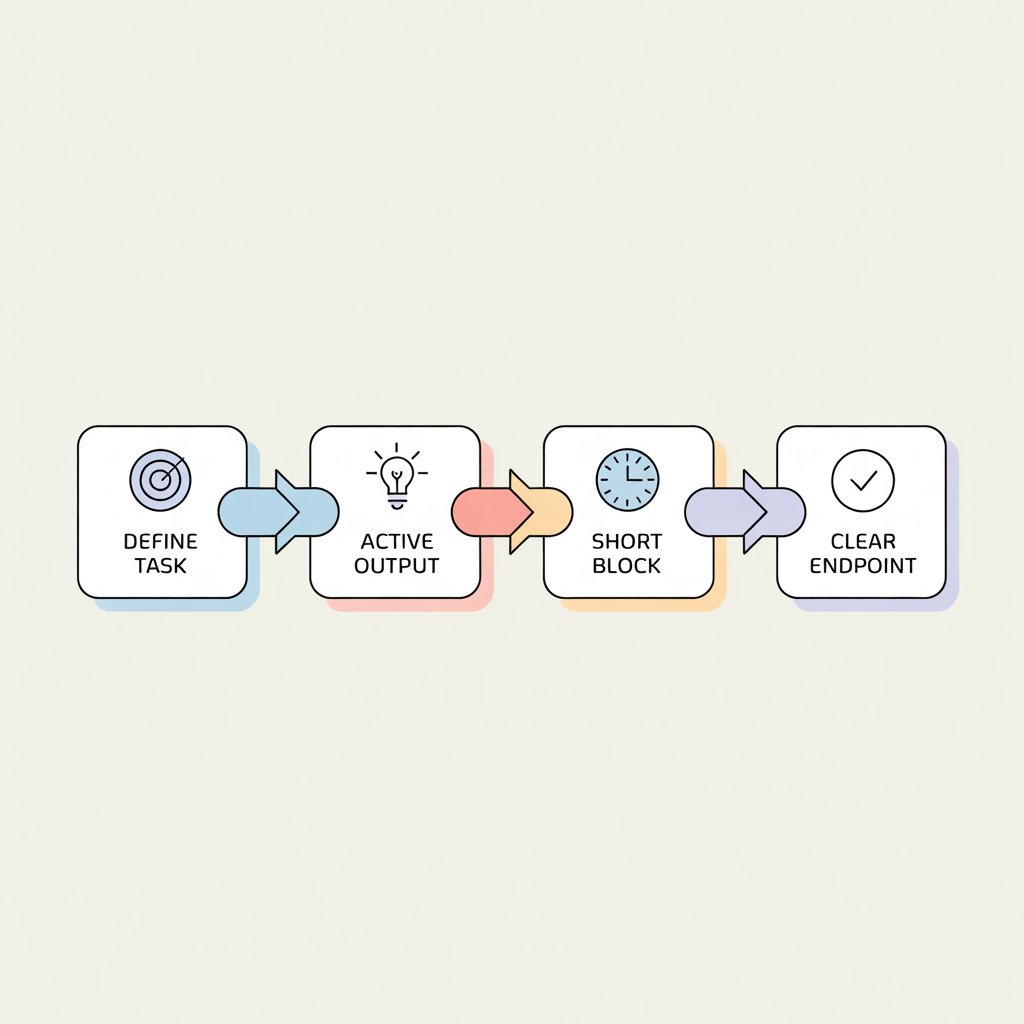 Flowchart showing how structured study tasks improve focus during learning