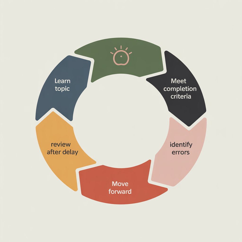 Flowchart showing completion criteria and review loops used in structured self-study.