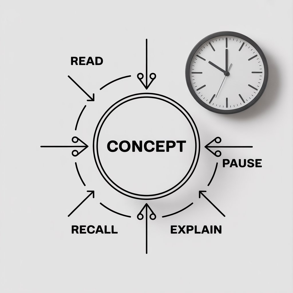 Diagram showing a structured study session focused on understanding instead of speed
