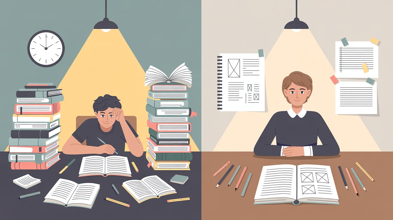 Comparison of long study hours versus focused study methods.
