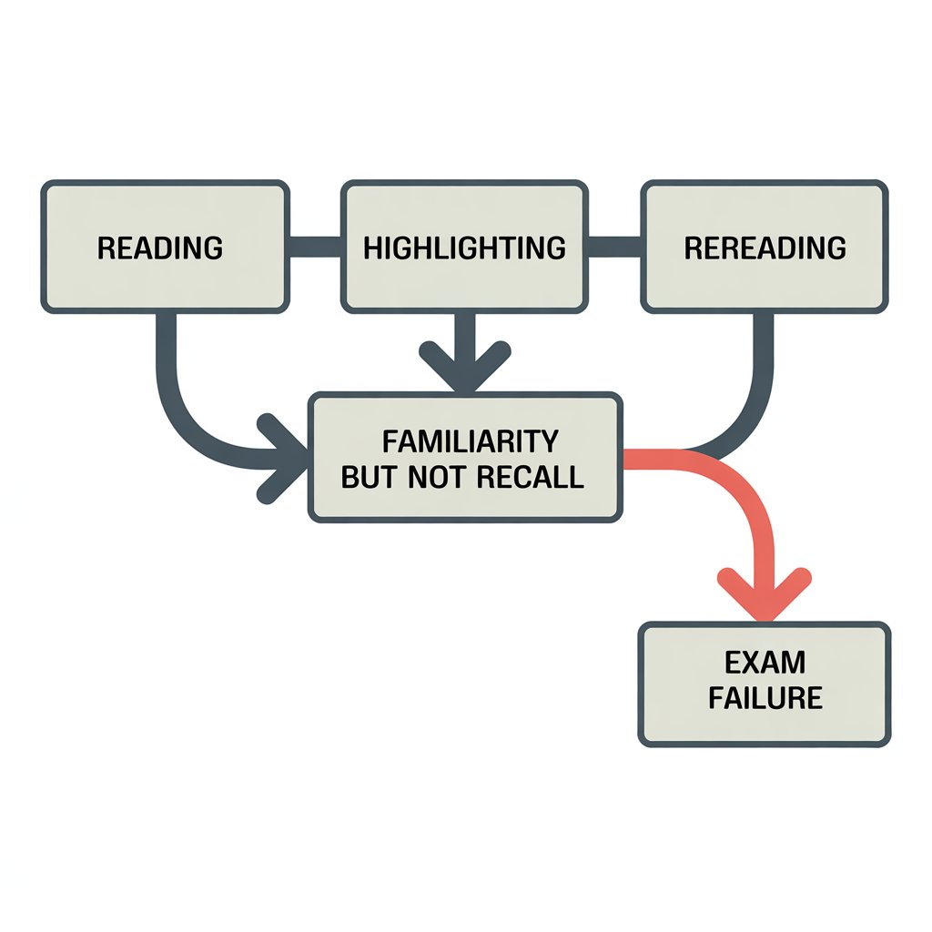 Diagram showing how unstructured studying leads to shallow processing and poor recall