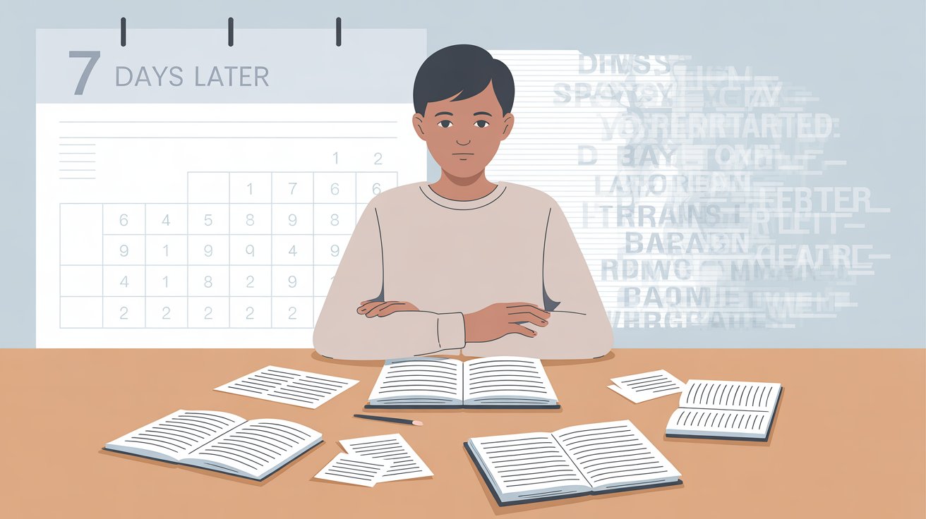 Student forgetting study material after one week.