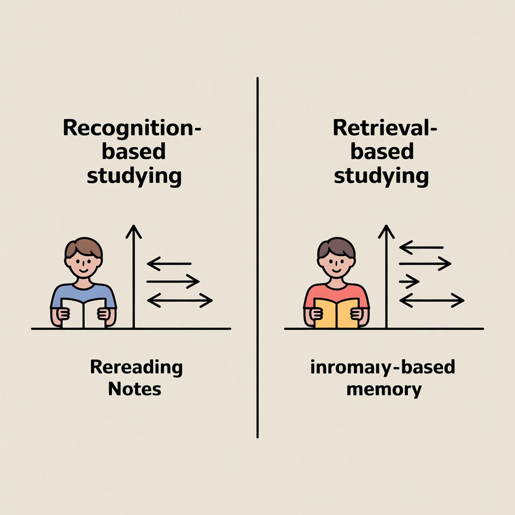 Diagram comparing recognition-based studying and retrieval-based studying.