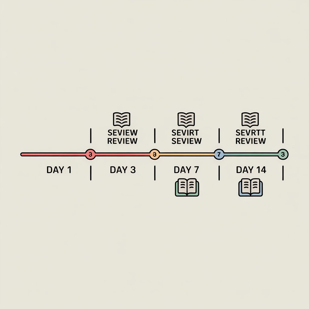 Timeline showing spaced review sessions spread across multiple days.