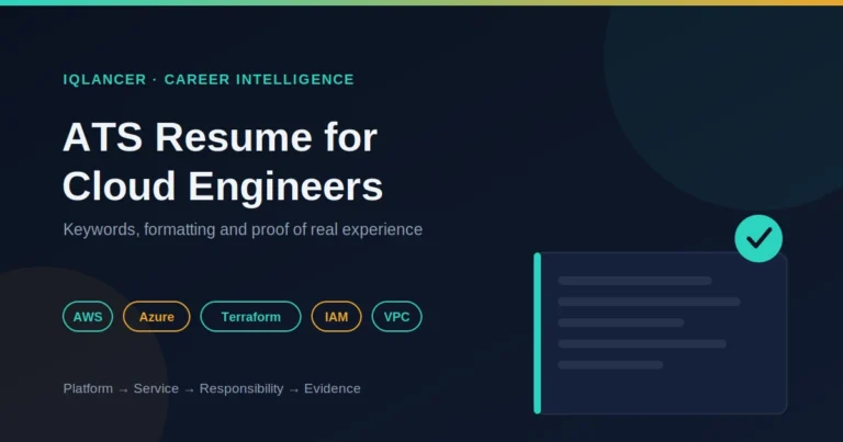 Dark blue thumbnail for "ATS Resume for Cloud Engineers" showing a resume card with a checkmark badge and AWS, Azure, Terraform, IAM, VPC keyword tags